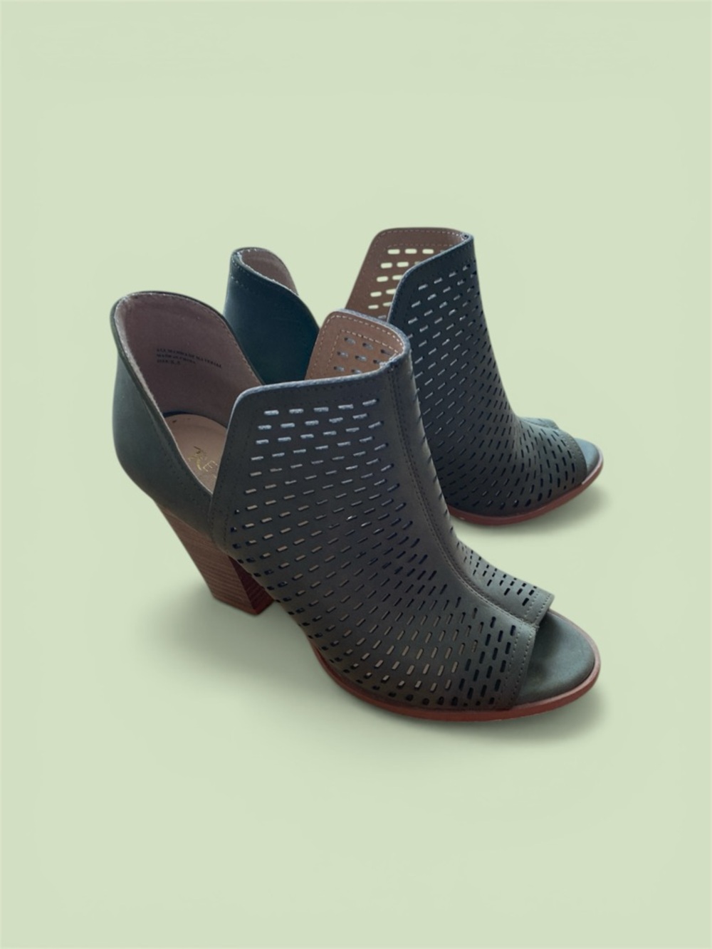 Restricted Olive Green  Perforated Peep-Toe Block Heel Booties